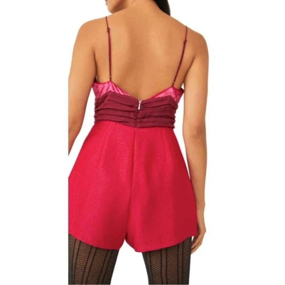 NEW Free People Skylie Saylor Pink Colorblock Going Out Romper Women’s Size 12